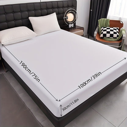 1pc Waterproof Fitted Sheet - Soft, Comfortable, Breathable Solid Color Mattress Cover, Ideal For Bedroom, Guest Room, Machine Washable Polyester Fabric, Breathable Liner, No Print Design, Dorm Room Essentials | Modern Aesthetic | Smooth Texture