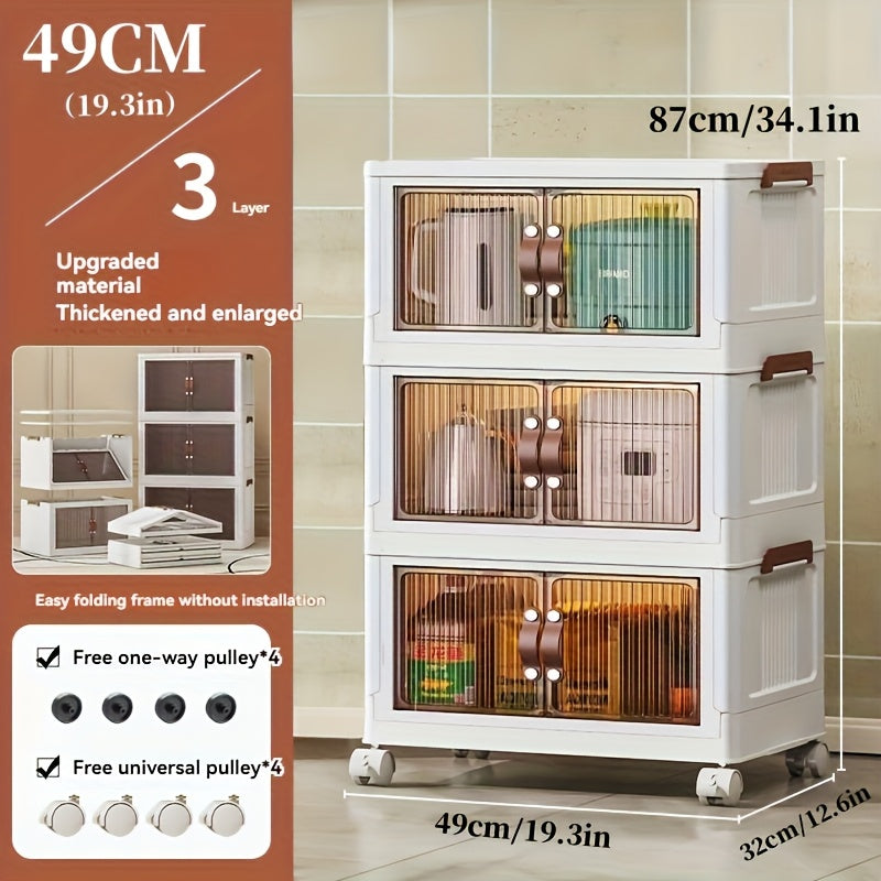 White Foldable Storage Cabinet with a Lid And Stackable Wheels, Measuring 19.29inch/29.53inch, Ideal for Clothes And Bedding. A Space-Saving Wardrobe Suitable for Snacks And, This Durable Organizer Is Perfect for Bedrooms And Game Rooms