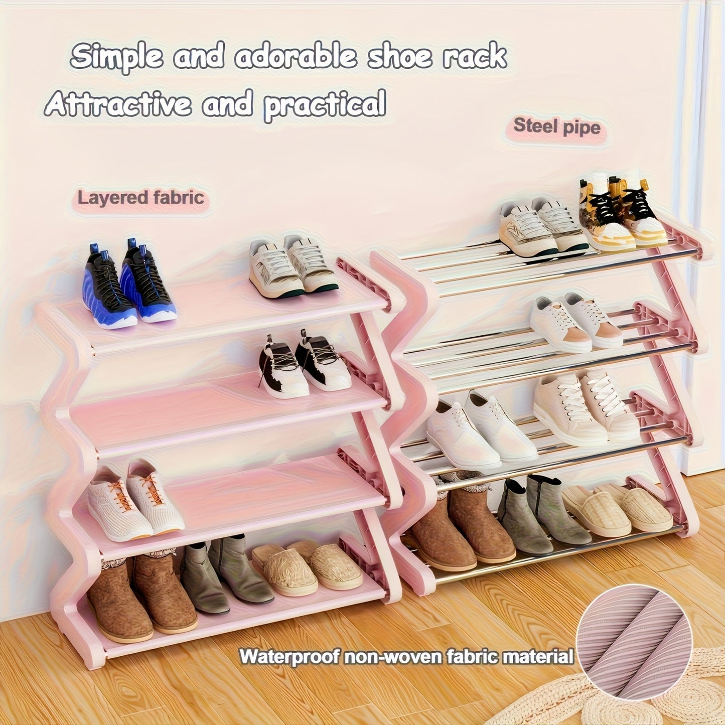 4-Tier Shoe Rack Upgraded Metal Tubes – Multi-Layer Shoe Storage Organizer with Thickened Plastic Parts for Entryway, Doorway, Bedroom, Hallway & Dorm – Graphite Black, Pink, Gray & Blue