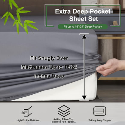 Soft Bamboo Sheets Twin/Full/Queen/King Size - Cooling Bamboo Bed Sheets For Hot Sleepers, Breathable & Moisture Wicking, Hotel Luxury Bedding Set With Deep Pockets