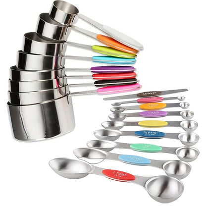 8pcs Measuring Cup/17pcs Measuring Cup Measuring Spoon, Stainless Steel Measuring Spoon, Stackable Measuring Cup Set With Soft Handle, Used To Measure Wet And Dry Ingredients, Kitchen Supplies, Baking Supplies Kitchen Accessories