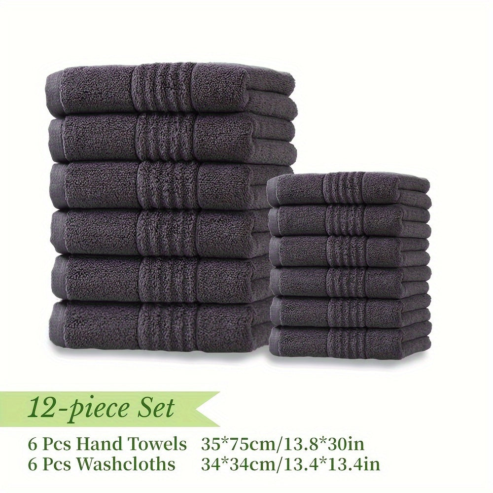 18/16/12pcs Bath Towel Set/12pcs Hand Towels Set, 450GSM, Solid Color Cotton Blended Towels, New Fall Spring Collection, Absorbent, Soft And Comfortable, Bathroom Supplies, Towels for Travel, Shower And Hotel