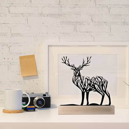 1pc, Iron Tabletop Deer Branches Decoration with Wood Base - Office Desk Accessory Home Desktop Decoration, Entrance Decoration, Living Room Entrance, Bookshelf, Wine Cabinet, TV Cabinet Decoration Halloween New Year Gifts