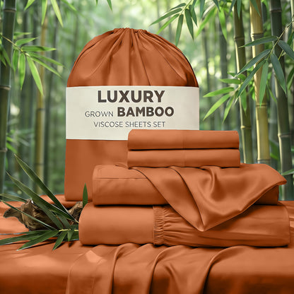Cooling Sheet & Pillowcase Sets - 4pcs Iconic Collection Bedding -Rayon Derived From Bamboo, Deep Pocket Up to 14" Hotel Luxury, Extra Soft, Cooling Bed Sheets - Wrinkle, Fade, Stain Resistant Suitable for Room Decor Children's Rooms