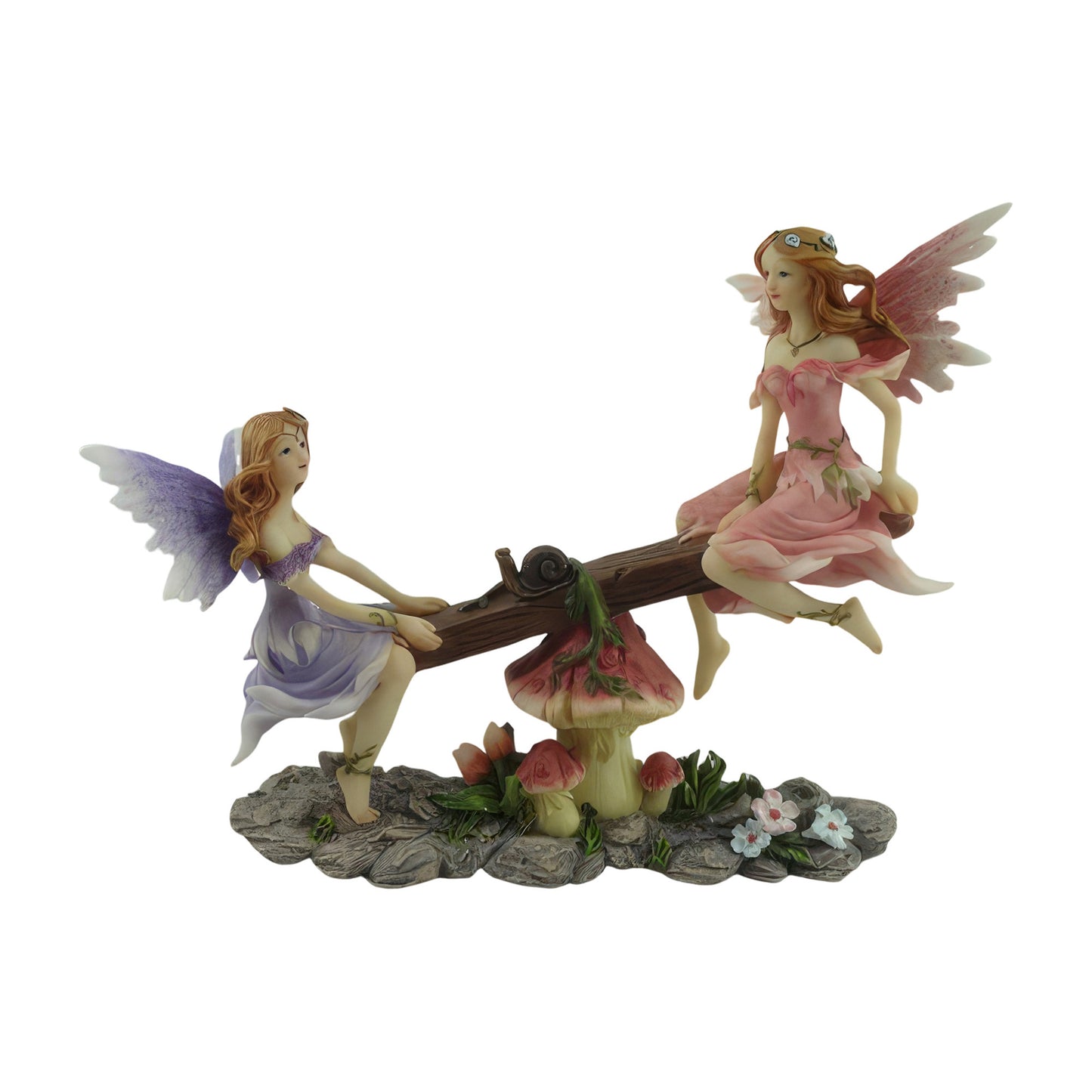 7.75"W Pink and Purple Fairy on Seesaw Figurine Statue Sculpture Office Tabletop Ornament Decoration Home/Room Decor and Perfect Gift Ideas for Women/Men, House Warming, Holidays and Birthdays Great Collectible Addition