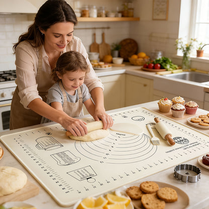 4pcs Silicone Baking Mat Set, Extra Thick Non-Stick Dough Kneading Mats with Measurement Scales, Reusable Rolling Pins, Non-Slip Pastry Mats, Perfect for Tabletop Baking, Multi-Functional Set Includes Dough Scraper, Storage Bag, and Rolling Pin