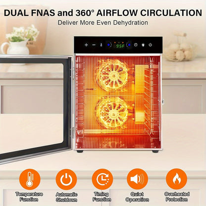 Food Dehydrator, 12 Stainless Steel Trays Dehydrators for Food And Jerky, Herbs, Fruit, Dehydrator Machine with Digital Timer And Temperature Control, Overheat Protection, Recipe Book Included