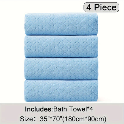 4pcs Oversized Bath Towel Set in Sleek Blue - Ultra Soft, Highly Absorbent, Quick-Dry Microfiber with Diamond Pattern - Includes 4 Bath Towels, and Matching Beach Chair Cover - Ideal for for Bathroom Hotels Gym, Valentine's Day Gift, Wash Cloths