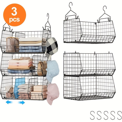 3pcs Hanging Laundry Organizer: Foldable Laundry Organizer Basket With 360 ° Rotating Hook, Space Saving, Suitable For Washing Machines And Drying Racks - Metal Laundry Basket Storage, Black Independence Day/Graduation Gift