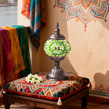 Moroccan Table Lamp Handmade DIY Turkish Lamp Dimmable Glass Metal Brass Bohemian Bedside Night Light with Remote for Bedroom Living Room Office Vintage Boho Home Decor Gift Multiple Colors