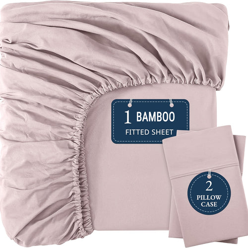 Bamboo Sheets Sets, Cooling, Breathable, Soft, Deep Pocket, Queen Size Extra Thick 3pcs Set (1 Fitted Sheet, 2 Pillowcases), Bottom Sheet, Fits Mattress Up To 15" Deep - Sepia Rose