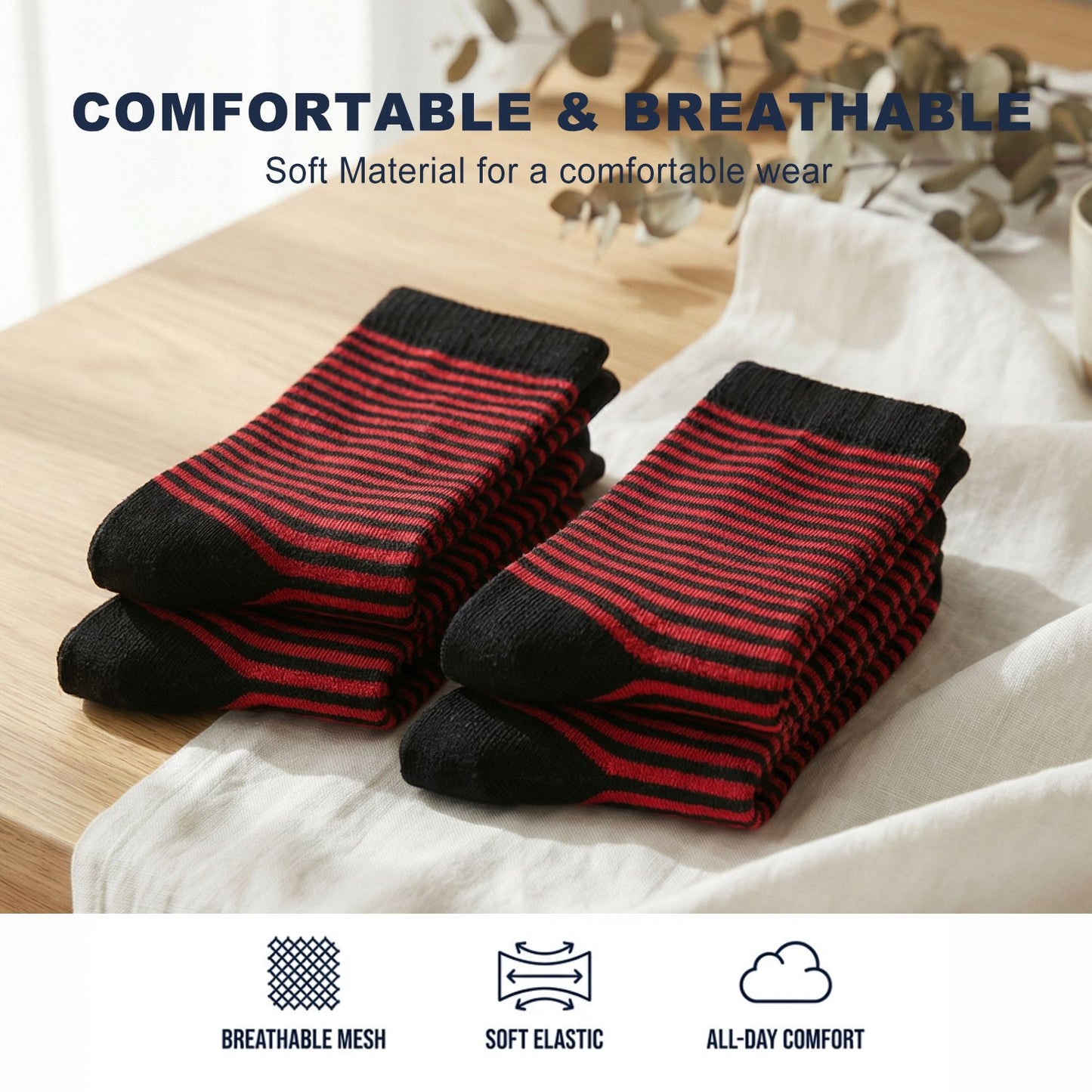 4-Pack Diabetic Socks for Men & Women - Extra Thick Thermal Winter Bamboo Socks with Non-Binding Tops, Circulation Boost & Moisture-Wicking Comfort for Swelling Relief & All-Day Foot Care