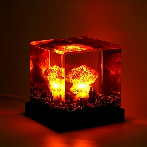This Night Light Features a Glowing Atomic Bomb Mushroom Cloud Design and Is Powered by USB. Suitable for Bedrooms, Living Rooms, and Offices, It's a Unique Sci-fi Gift for Nuclear War Enthusiasts, a Desktop Decoration, and an Art Design Piece
