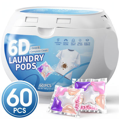 Laundry Pods 6-in-1 Concentrated – 60 Pcs 480g Deep Clean & Tough Stain Removal, Quick Dissolve No Residue, Spring Meadow Long-Lasting Fragrance, HE Compatible Washing Machine Detergent Pods (2026 Upgrade)