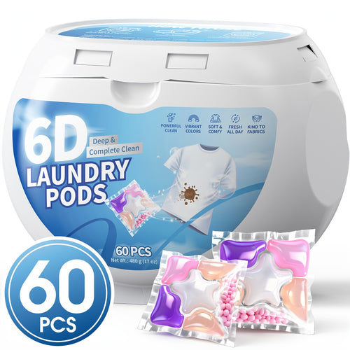 Laundry Pods 6-in-1 Concentrated – 60 Pcs 480g Deep Clean & Tough Stain Removal, Quick Dissolve No Residue, Spring Meadow Long-Lasting Fragrance, HE Compatible Washing Machine Detergent Pods (2026 Upgrade)
