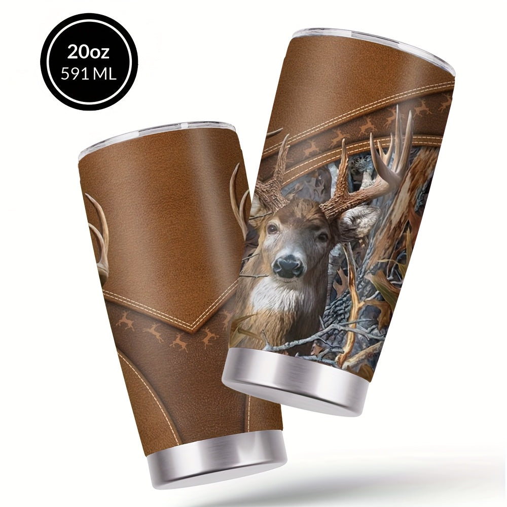 Forest Hunting Design Coffee Mugs, Stainless Steel Insulated Tumbler with Lid And Straw, Beverage Container & Travel Cup for Hot & Cold Drinks, 20oz Camping Drinkware, Ideal Gift for Men, Birthday, Holiday, Parties, Thanksgiving, Halloween, Christmas