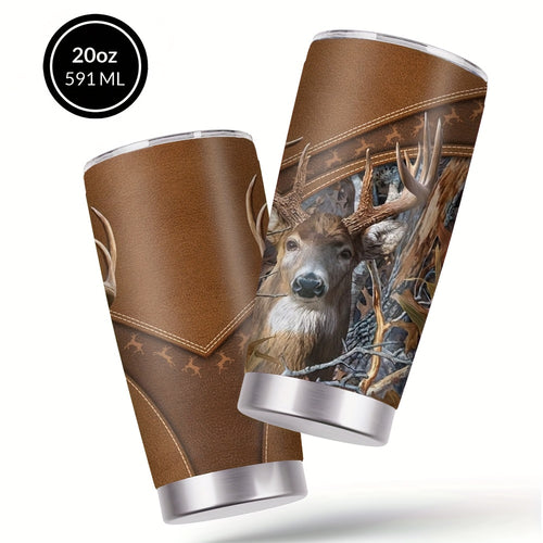 Forest Hunting Design Coffee Mugs, Stainless Steel Insulated Tumbler with Lid And Straw, Beverage Container & Travel Cup for Hot & Cold Drinks, 20oz Camping Drinkware, Ideal Gift for Men, Birthday, Holiday, Parties, Thanksgiving, Halloween, Christmas