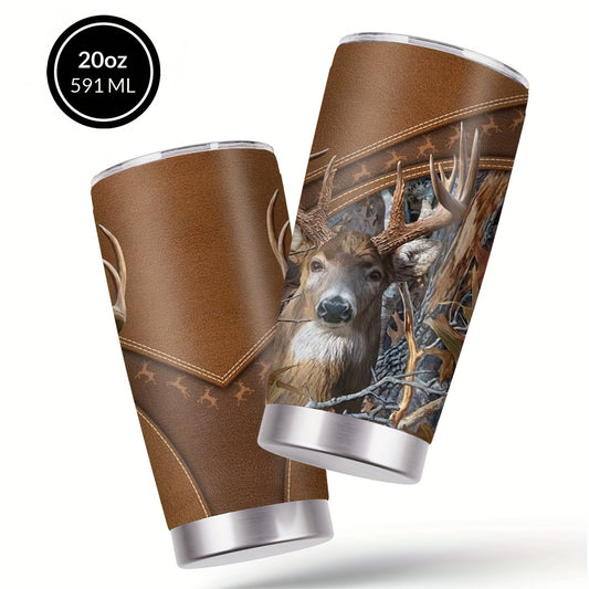 Stainless Steel Tumbler 20oz Forest Hunting Design Insulated Cup with Lid & Straw Travel Coffee Mug Hot Cold Drinks Camping Gift for Men Birthday Halloween