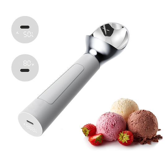 Heated Electric Ice Cream Scoop – USB-C Rechargeable with 3 Temperature Levels up to 158°F, Touch-Activated, IPX7 Waterproof, LED Display, Food Grade Stainless Steel, Ergonomic Design for Hard Ice Cream