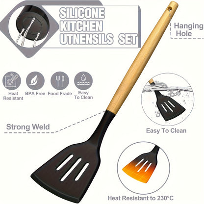 Kitchen Utensils Set-45pcs Silicone Cooking Utensils Set for Nonstick Cookware-Silicone Spatulas Set, Stainless Steel Handle-Black Kitchen Gadgets Tools, Pots And Pans Accessories