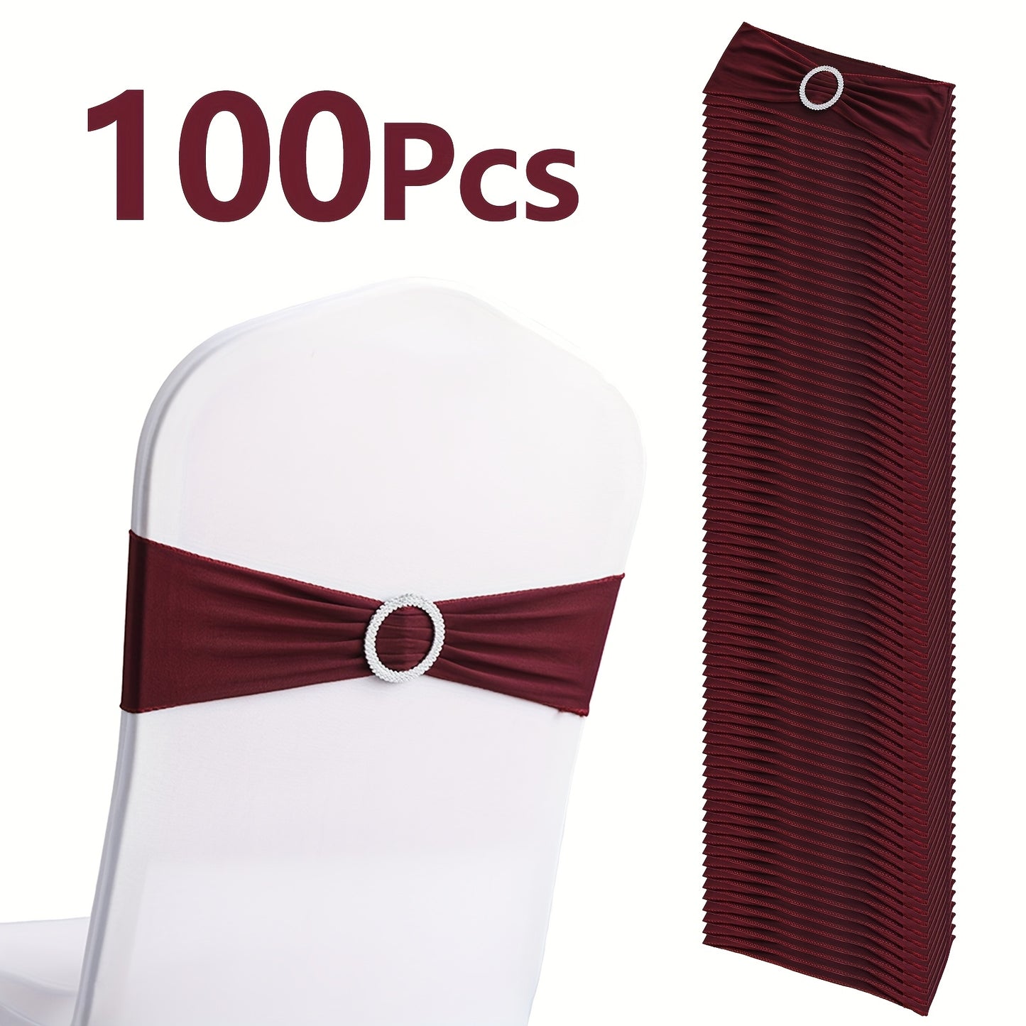 100pcs Milk Milk Fiber Fabric & High-Stretch Spandex Blend Theme Chair Sashes | Resilient Dining Chair Sash Bands with Buckle & Snap-Back Elasticity for Wedding, Party, Banquet Decor