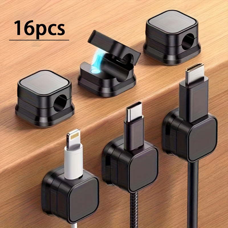 16pcs Cable Organizer Set, Self-Adhesive Magnetic Clips, No Drilling Required, for Home Office Desktops And Walls, Adjustable And Versatile Cable Management