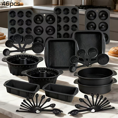 4/11/23/46pcs Baking Pan Set, Includes Roasting Pans/Cookie Sheets, Round Cake Pans, Square Bread Pans, Muffin Pans, Pizza Pans, Kitchen Essentials, Commercial-Grade Material, Black Gift Box Packaging