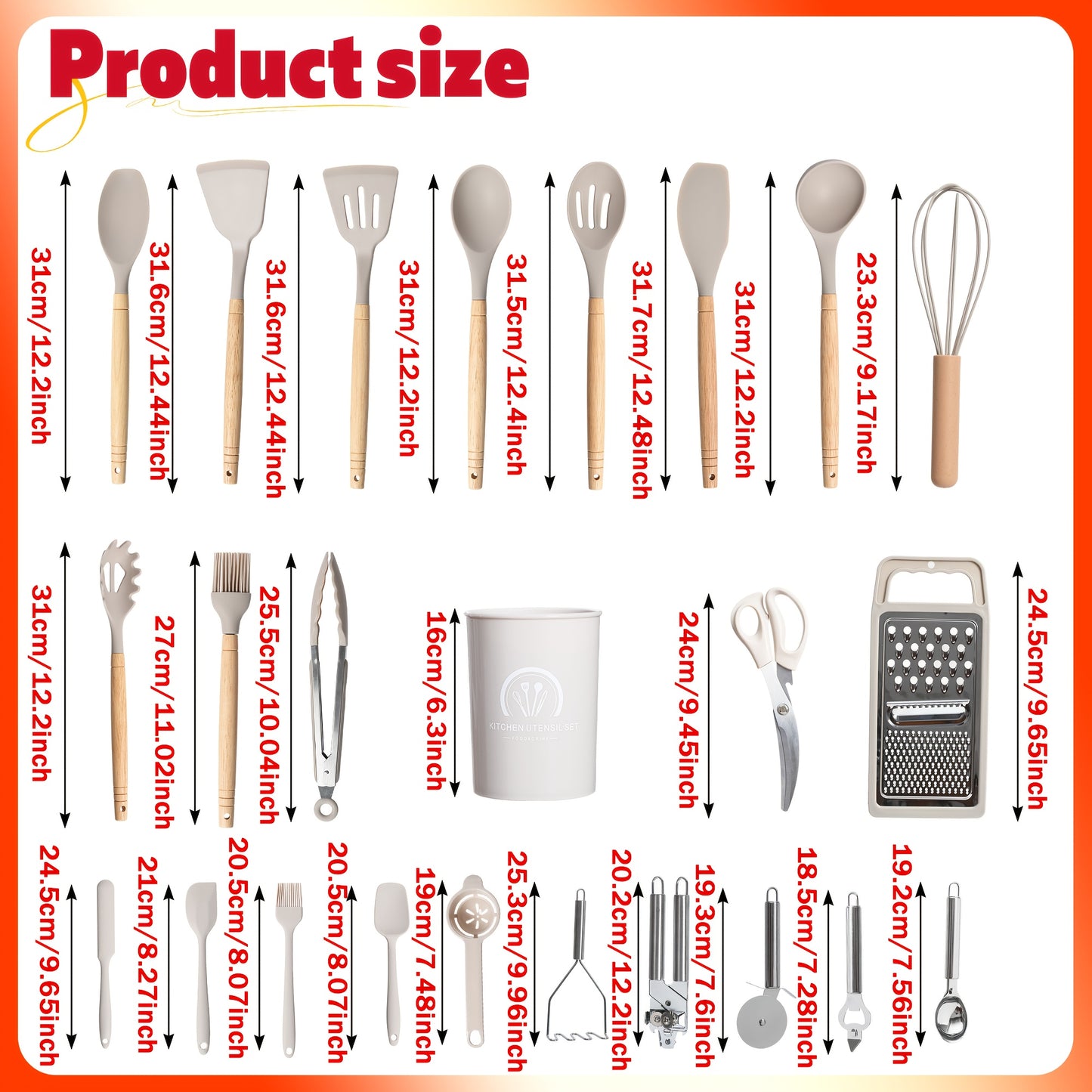 12/34pcs Kitchen Utensils Set with Wooden Handle Silicone Cooking Utensils, Spatulas Silicone Heat Resistant, Heat Resistant Silicone Kitchen Gadgets Utensil Set, Spoon, Turner Tongs, Brush, Cookware for Restaurant And Business, Best Gift