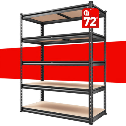 2000LBS Garage Shelving Storage Shelves Heavy Duty Shelving 5 Tier Metal Shelving Units For Garage Shelves 72"H X35.5"W X 15.8"D, Adjustable Metal Shelving Unit For Garage Shelves Utility Rack Shelf For Basement Pantry Closet Shelves, Black, Utility Shelv