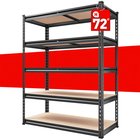 2000LBS Garage Shelving Storage Shelves Heavy Duty Shelving 5 Tier Metal Shelving Units For Garage Shelves 72"H X35.5"W X 15.8"D, Adjustable Metal Shelving Unit For Garage Shelves Utility Rack Shelf For Basement Pantry Closet Shelves, Black, Utility Shelv