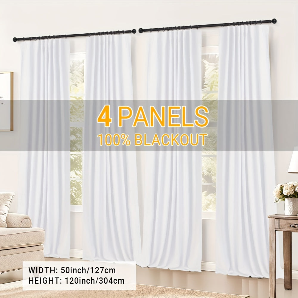 4 Panels 100% Blackout Curtains for Living Room - Faux Linen Textured Curtains 4 Panel Set- Complete Thermal Insulated Drapes for Bedroom with Clip Rings Or Rod Pocket Options for Ultimate Darkness And Energy Efficiency Home Decor