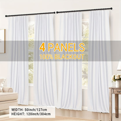 4 Panels 100% Blackout Curtains for Living Room - Faux Linen Textured Curtains 4 Panel Set- Complete Thermal Insulated Drapes for Bedroom with Clip Rings Or Rod Pocket Options for Ultimate Darkness And Energy Efficiency Home Decor