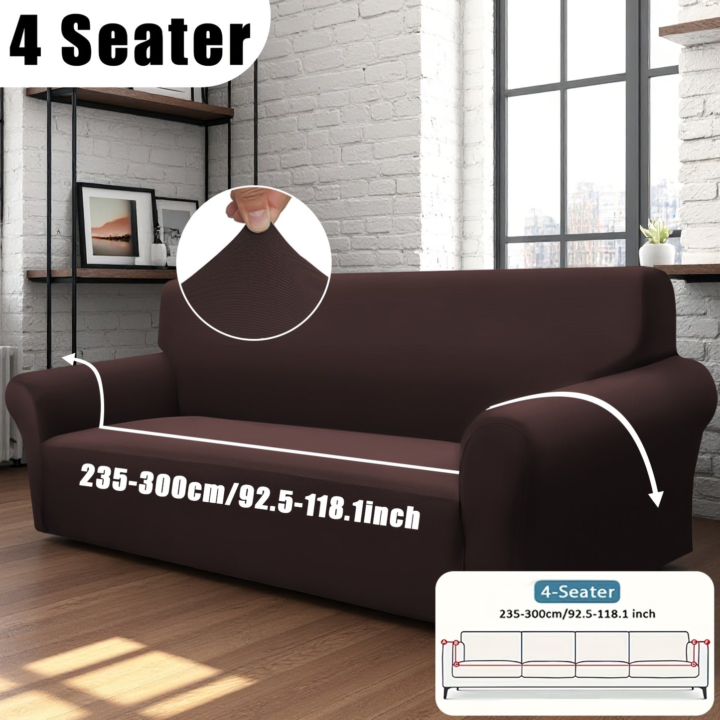 Classic Stretch Sofa Cover with Elastic Band, Milk Fiber Fabric Slipcover-Grip, Machine Washable, Polyester & Spandex, Fits Armchair to 4-Seater Sofas, International Style Throw Design