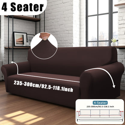 Classic Stretch Sofa Cover with Elastic Band, Milk Fiber Fabric Slipcover-Grip, Machine Washable, Polyester & Spandex, Fits Armchair to 4-Seater Sofas, International Style Throw Design