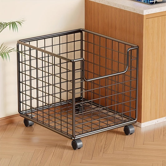 1pc Metal Storage Basket with Wheels, Multifunctional Organizer for Laundry, Bathroom and Kitchen, Without Lid, Home Organization Baskets, Boxes and Containers, Shelf Baskets