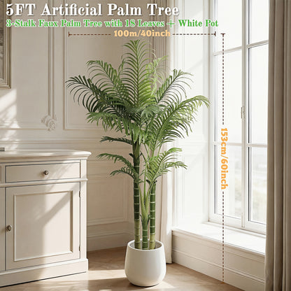 Artificial Palm Tree Fake Indoor Plant – 4/5/6FT Faux Tropical Areca Palm with Realistic Leaves, Planter Options, for Living Room Bedroom Office Patio Home Decor