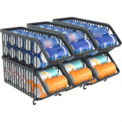 6-Pack Stackable Soda Can Organizer | Metal Can Holder Dispenser, Canned Food Storage Rack for Refrigerator, Kitchen, Countertop, Cabinet, Black - SOWONE