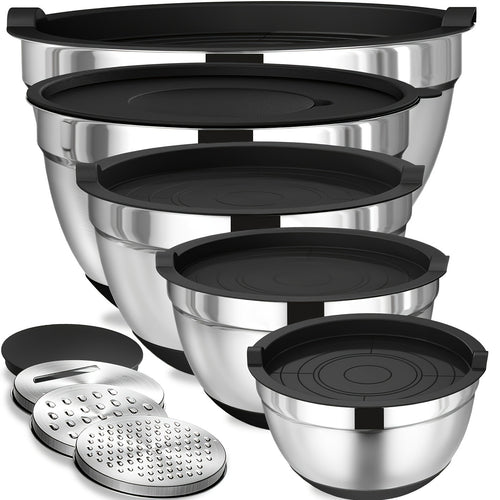 8pcs Stainless Steel Mixing Bowl Set - Includes Airtight Lids and Non-Slip Silicone Base, Perfect for Baking, Serving, Storing, and Kitchen Organization