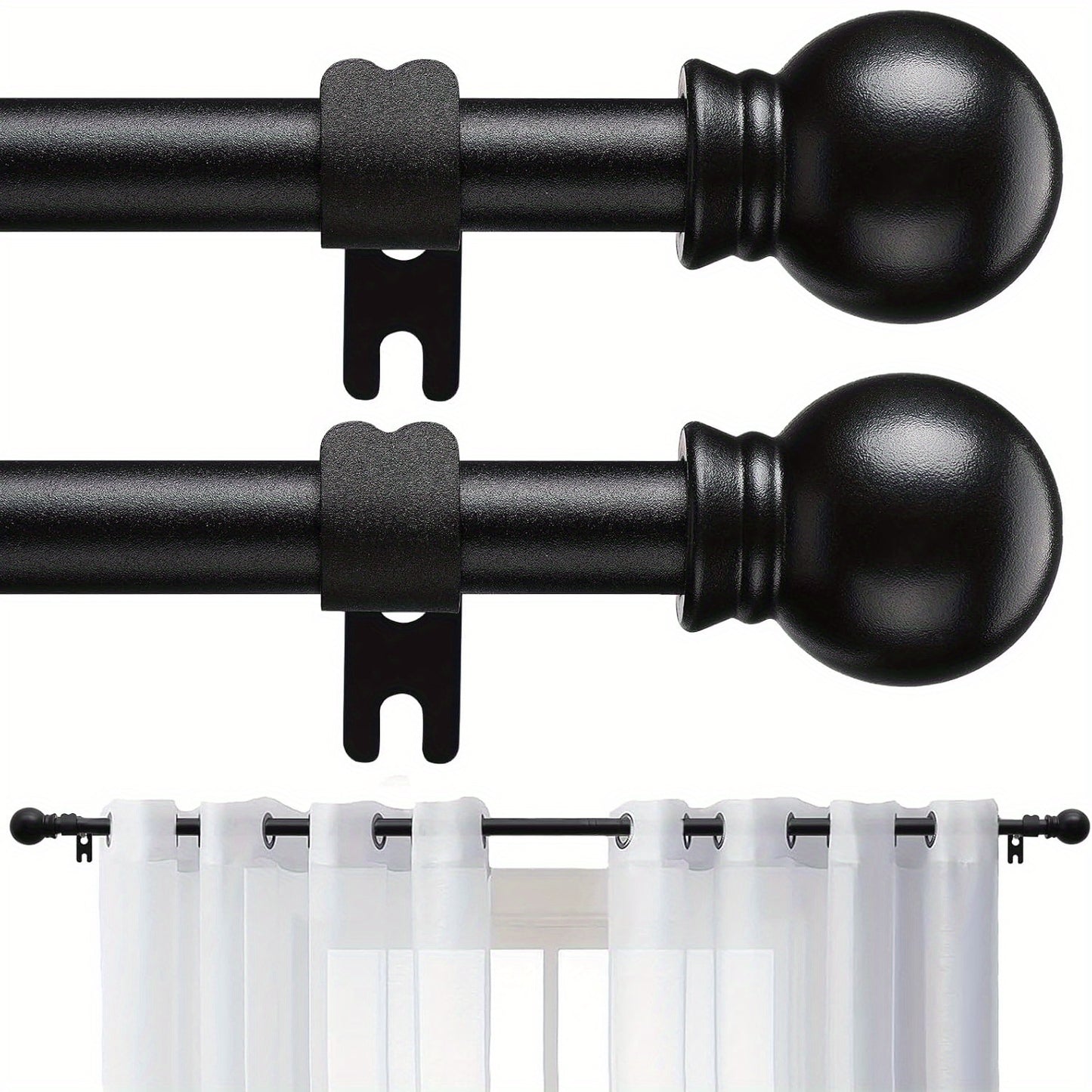 2 Pack Curtain Rods for Windows 28 to 95 Inch, 5/8 Inch Extra Long Matte Black Curtain Rod for Bathroom, Living Room, Kitchen