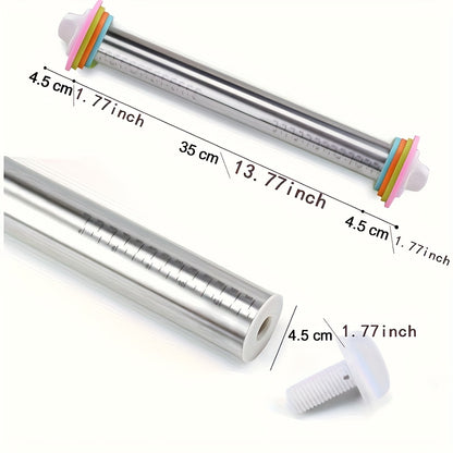 1pc Adjustable Stainless Steel Rolling Pin | Multi-Use Dough Roller with Thickness Guide | Ideal for Baking, Pizza And Holiday Pastries