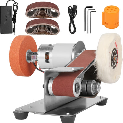 Mini Belt Sander 15 Degree Belt Grinder Electric Power Belt Spindle Sanders 7 Speed Adjustment Knife Sharpener Polishing Kit For Metal Woodworking Knife Making Handmade