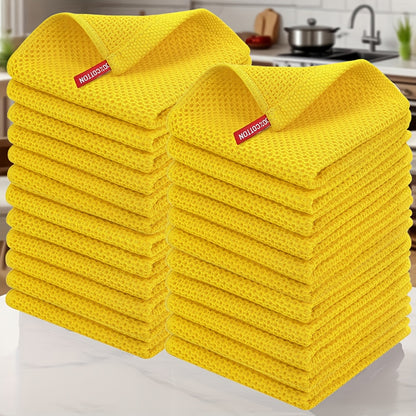 23pcs 100% Cotton Waffle Weave Kitchen Dish Cloths, Ultra Soft Absorbent Quick Drying Dish Towels, 12 X 12 Inches, Great for Cooking, Cleaning And Wiping Hands, Kitchen Decor And Accessories.