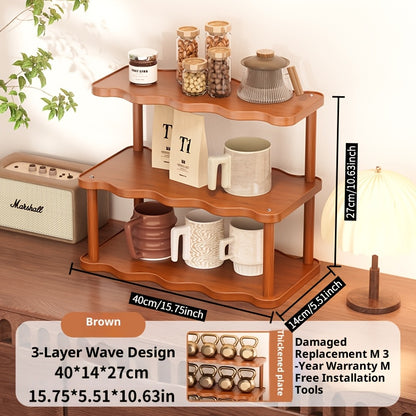 3-Tier Space-Saving Ladder Cup Holder Storage Rack - Multi-Purpose Countertop Organizer for Coffee Mugs, Teacups, Water Glasses | Kitchen Counter, Dining Table, Entryway Shelf & Dessert Display Rack