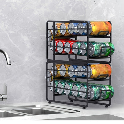 2 Pack Sliding Can Dispenser Rack | Stackable Metal Can Storage Organizer Rack for Canned Food, Kitchen Cabinet, Pantry, Countertop