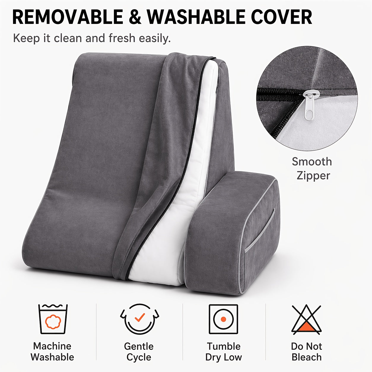 Reading Pillow for Adults Bed Rest Pillow with Arms 19 Inch Back Support Cushion Removable Washable Cover for Sitting Up in Bed Gaming Watching TV Reclining on Couch or Floor Backrest Wedge Pillow Grey
