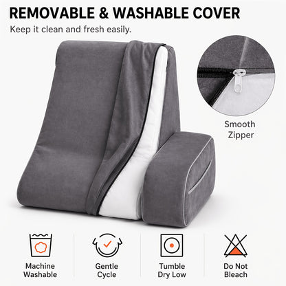 Reading Pillow for Adults Bed Rest Pillow with Arms 19 Inch Back Support Cushion Removable Washable Cover for Sitting Up in Bed Gaming Watching TV Reclining on Couch or Floor Backrest Wedge Pillow Grey