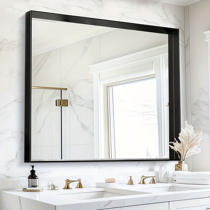 Bathroom Vanity Mirror Wall Mounted Metal Frame Rectangle – Anti-Rust Farmhouse Mirror in Matte Black, Gold & Silver, Multiple Sizes, Horizontal or Vertical Hang