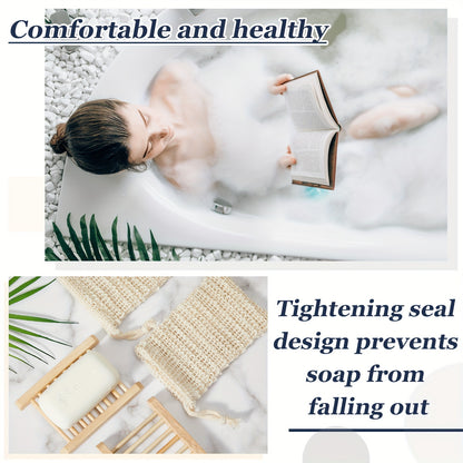 60pcs Soap Exfoliating Bag Holder Set | Mesh Sisal Bag and Wood Holder for Shower and Bath Use, Rectangular Shape, Brand: CHUMIA