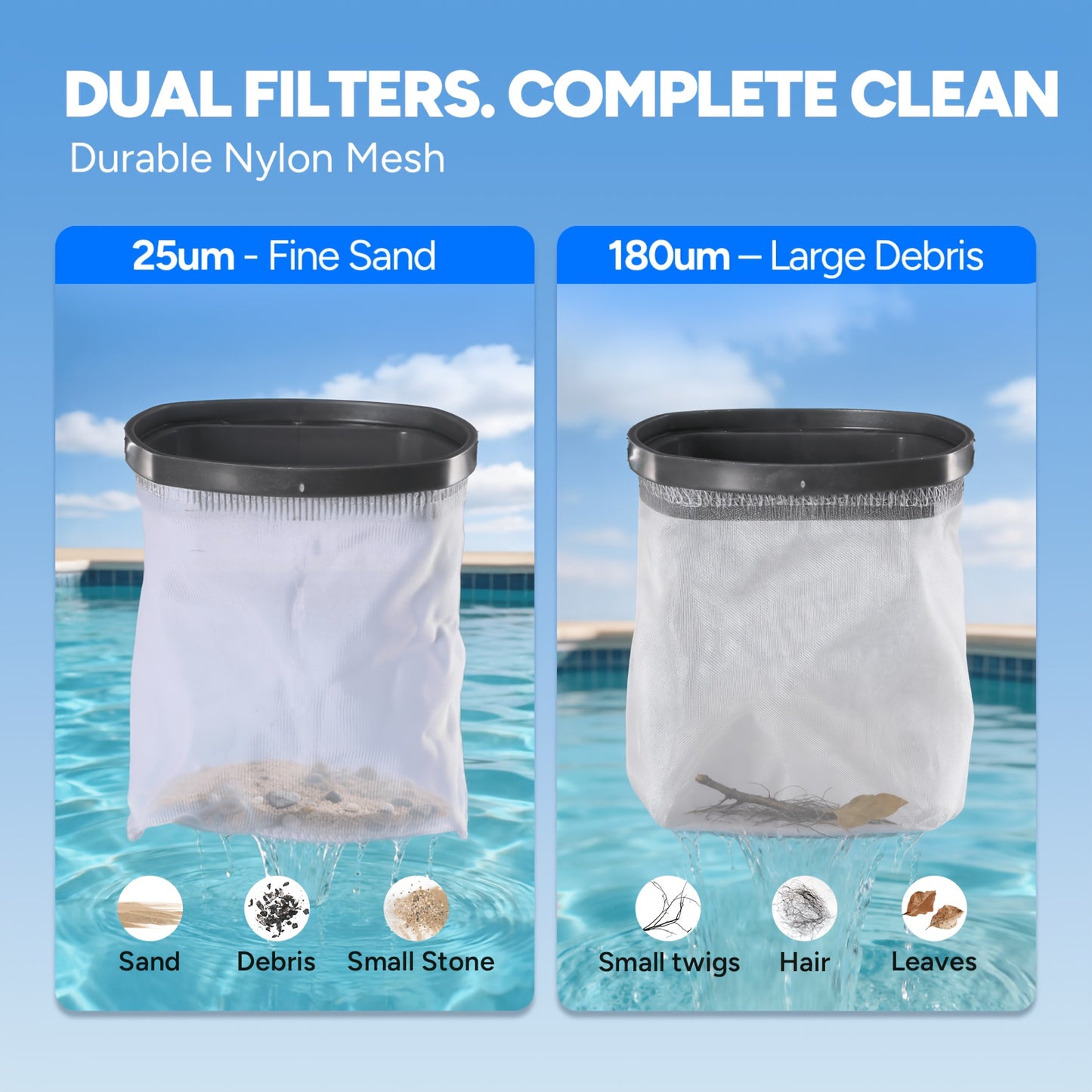 Upgraded Cordless Pool Vacuum, Telescopic Pole, 15.8 GPM Powerful Suction, 60 Min Runtime, Handheld Rechargeable Pool Cleaner, Ideal for Above Ground And Inground Pools, Swimming Pool, Pool Cleaning, Ideal for Leaves, Debris