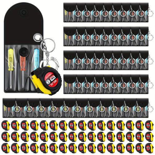 96pcs Bulk Mini Tape Measure & Screwdriver Keychain Tool Set with Mini Measuring Tape & Compact Screwdriver Suitable for Adult Men, Party Favors, Father' Gifts, DIY, Emergency Tool Kit
